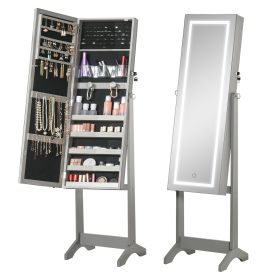 Lockable Jewelry Cabinet with Full-Length Mirror Floor Standing Organizer 4 Adjustable Angles Grey