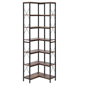 VEVOR 7 Tier Corner Bookshelf, 79" Tall Corner Bookcase with Heavy Duty Metal Frame & Wooden Shelves
