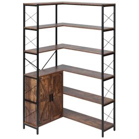 VEVOR 6 Tier Corner Bookshelf, 70" Tall Corner Bookcase with Storage Cabinet, 2 Barn Doors & 10 Storage Shelves