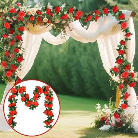 1Pc 16 Heads Artificial Rose Vine Fake Flower Garland Faux Silk Floral Hanging Ivy For Wedding Arch Party Ceremony Background Wall Garden Outdoor (Option: 1PC)