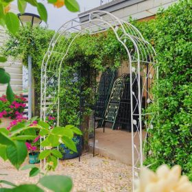 Metal Garden Arch W74.4'' X H98.4'' Garden Arbor Trellis Climbing Plants Support Rose Arch Outdoor Arch (Option: CREAMWHITE)