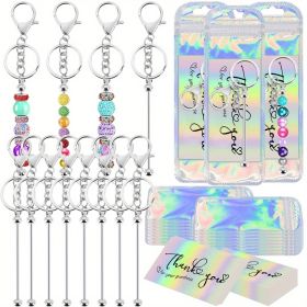60 Pieces Of Bulk Beaded Keychain Blanks, Beaded DIY Blank Keychains, Metal Beaded Keychain Bags And Thank You Card Set, Including 20 Beaded Keyc (Option: Craft  Keychain Set)