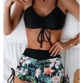 Women's One Piece Wide Shoulder Strap Top V Neck Sexy Bikini Bathing Swimsuits (Option: l)