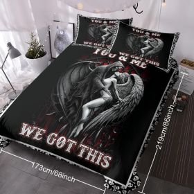 3PCS Soft And Comfortable Death And Angel Print Duvet Cover Set For Bedroom And Guest Room - Includes 1 Duvet Cover And 2 Pillowcases All Season (Option: Twin-Black)