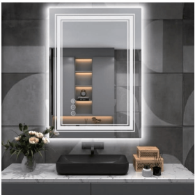 Triple Color Temperature/LED/RGB Smart Touch Control Bathroom Mirror with Tempered Glass, Adjustable Light, Fog & Shatterproof, Memory Function (S3R13874UL55"x30": S3R15377UL60"x30")