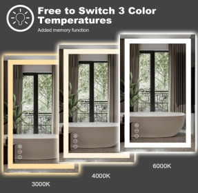 Triple Color Temperature/LED/RGB Smart Touch Control Bathroom Mirror with Tempered Glass, Adjustable Light, Fog & Shatterproof, Memory Function (S3R13874UL55"x30": S3R182101UL72"x40")