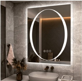 Triple Color Temperature/LED/RGB Smart Touch Control Bathroom Mirror with Tempered Glass, Adjustable Light, Fog & Shatterproof, Memory Function (S3R13874UL55"x30": S3R15191UL60"x36")